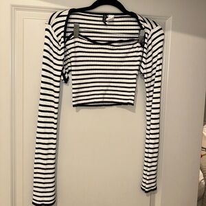 H&M Navy and White Striped Crop Top